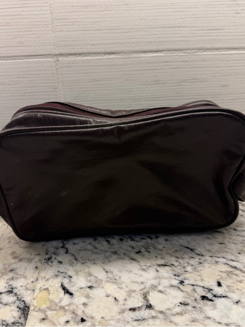 Vintage Dark Burgundy Leather Toiletry Bag - Picture 2 of 4